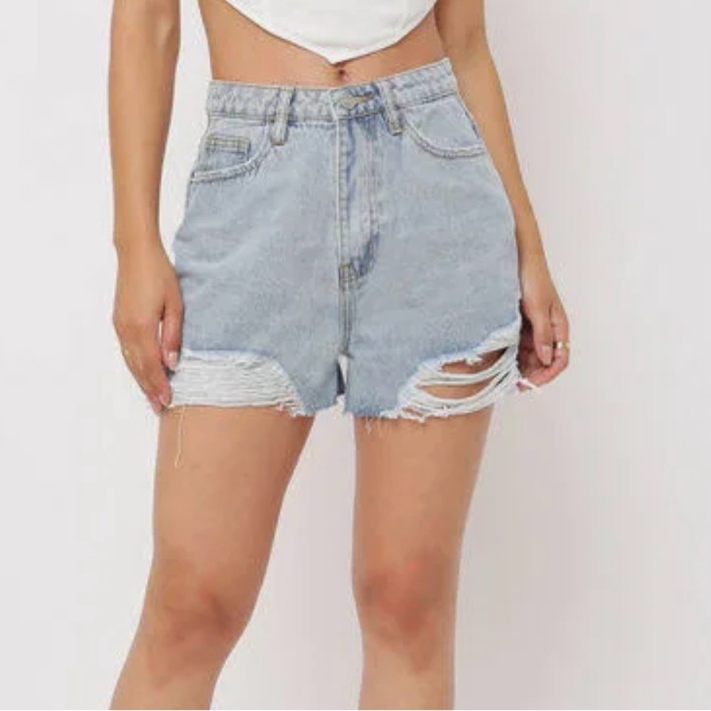 Missguided High Waist Light Blue Denim Shorts